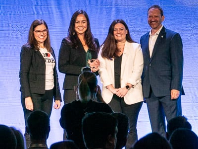 Sterling Watson receives the Rising Star award at Clean Currents in Portland, Oregon.